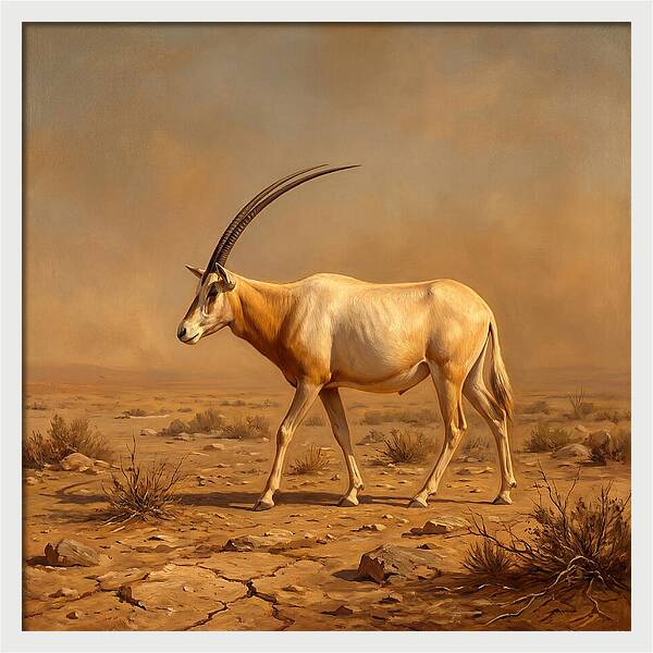Scimitar Oryx In Desert Landscape