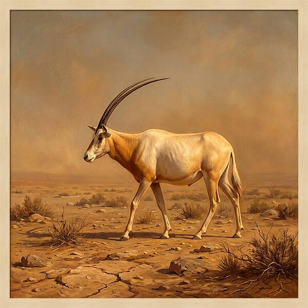 Scimitar Oryx In Desert Landscape