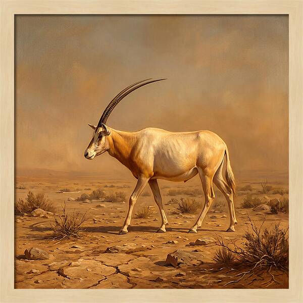 Scimitar Oryx In Desert Landscape