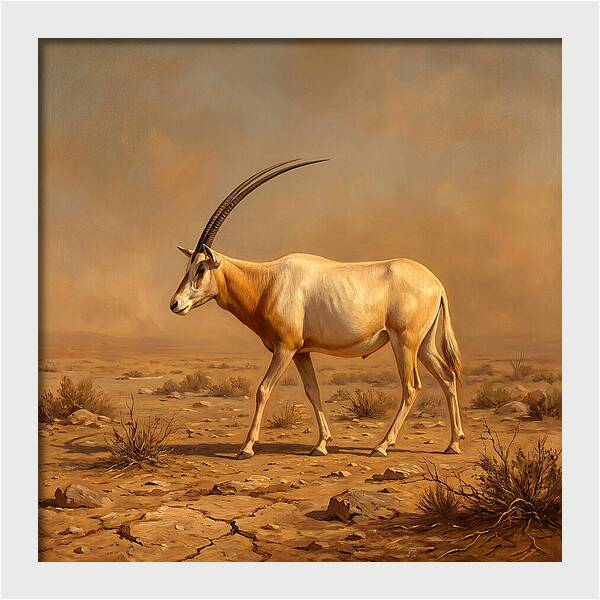 Scimitar Oryx In Desert Landscape