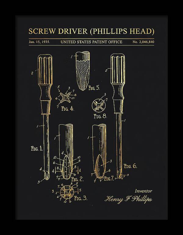 Screwdriver Phillips Head Gold Patent Us2046840a