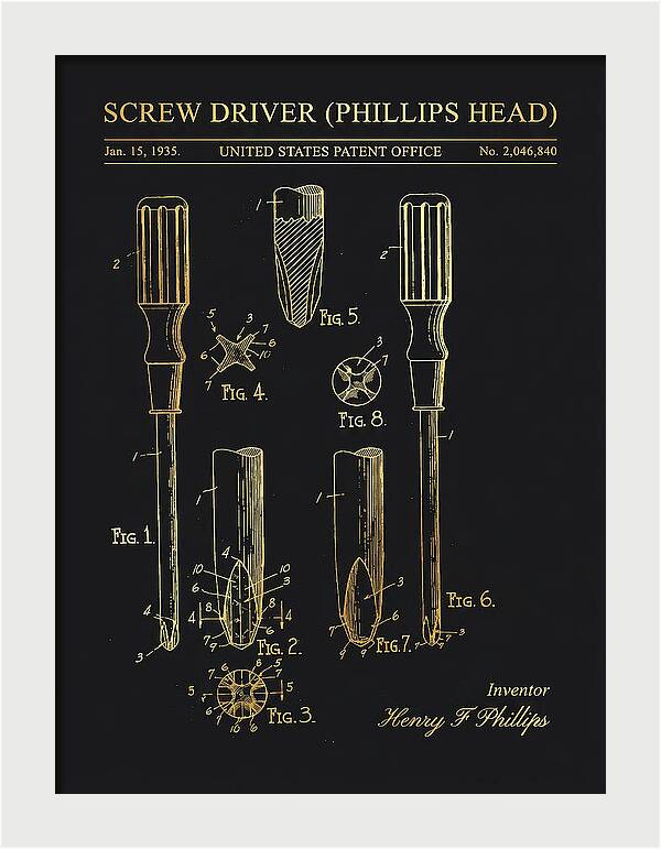 Screwdriver Phillips Head Gold Patent Us2046840a