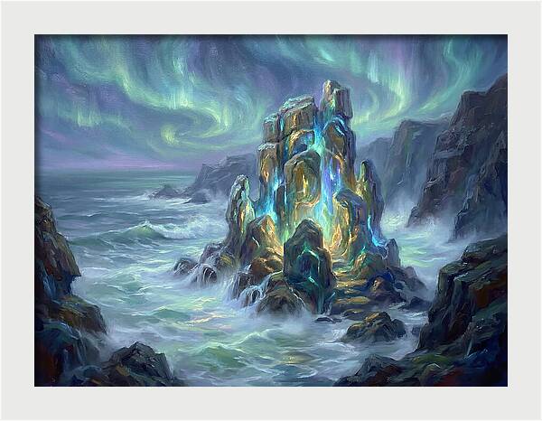 Sea Stack Under Aurora