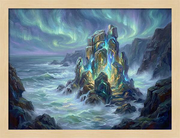 Sea Stack Under Aurora