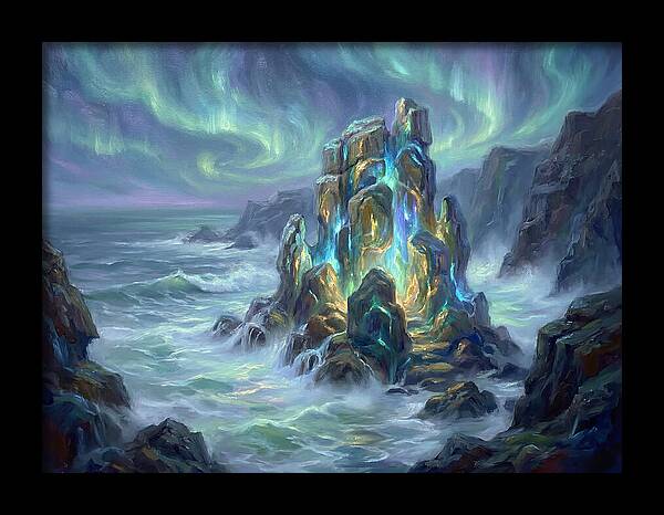 Sea Stack Under Aurora