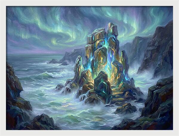 Sea Stack Under Aurora