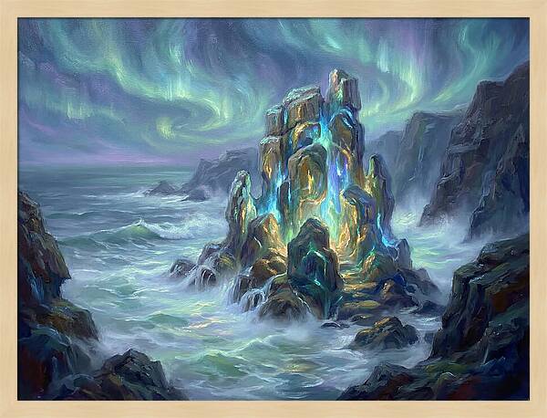 Sea Stack Under Aurora