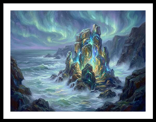 Sea Stack Under Aurora