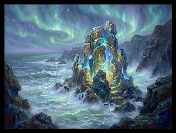 Sea Stack Under Aurora