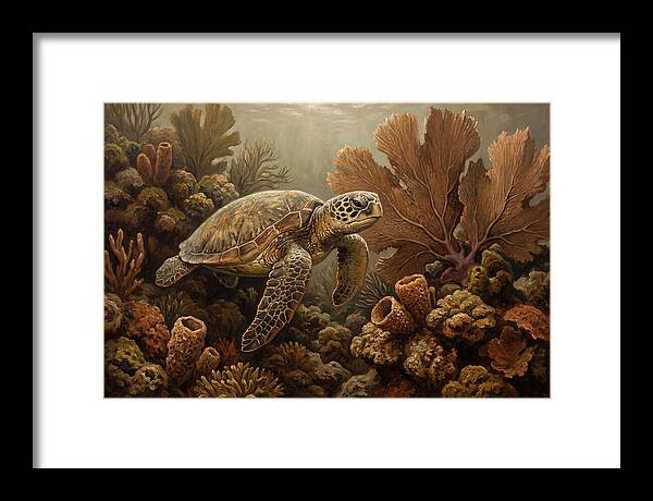 Sea Turtle Among Coral Reefs