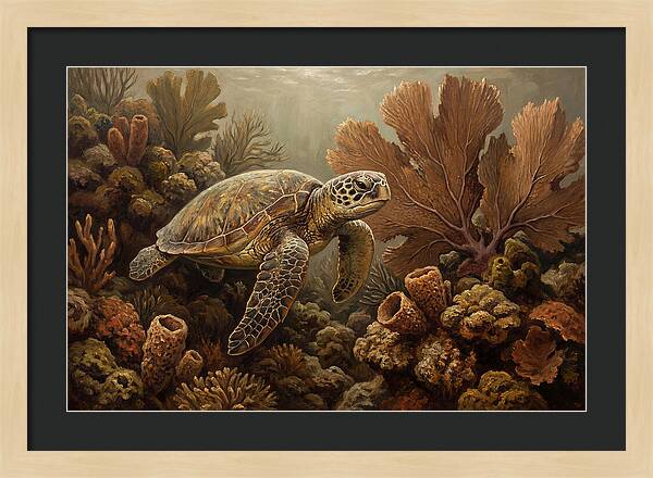 Sea Turtle Among Coral Reefs