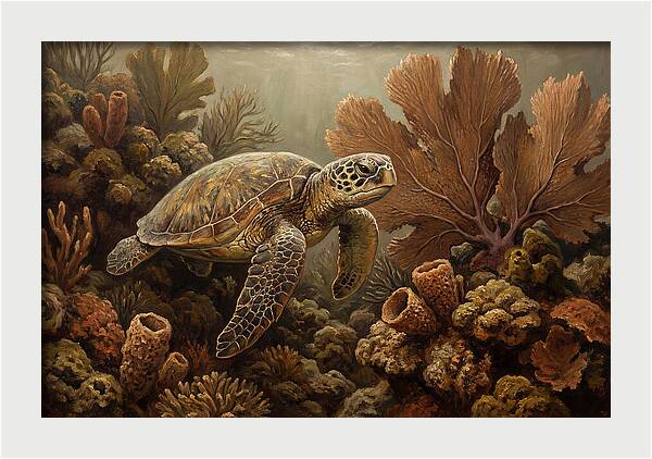 Sea Turtle Among Coral Reefs