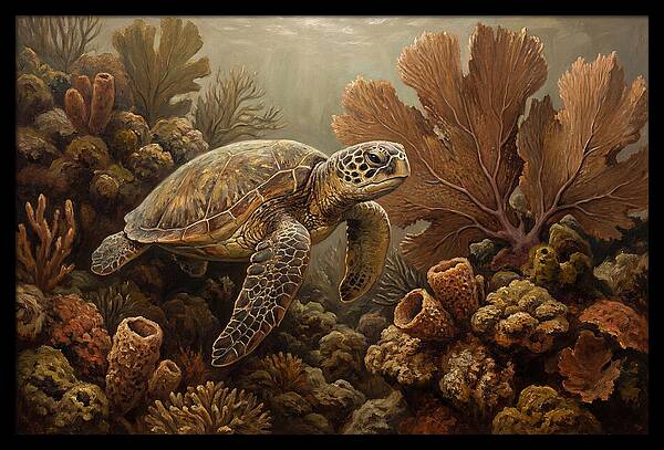 Sea Turtle Among Coral Reefs
