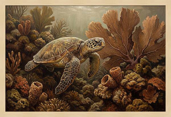 Sea Turtle Among Coral Reefs