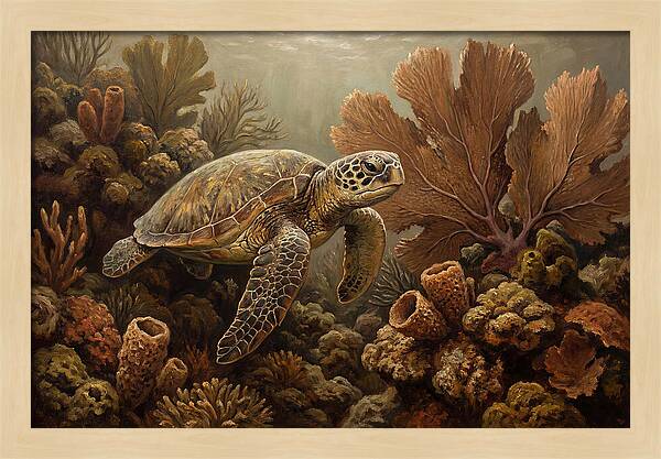 Sea Turtle Among Coral Reefs