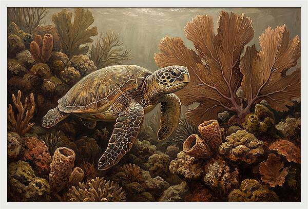 Sea Turtle Among Coral Reefs