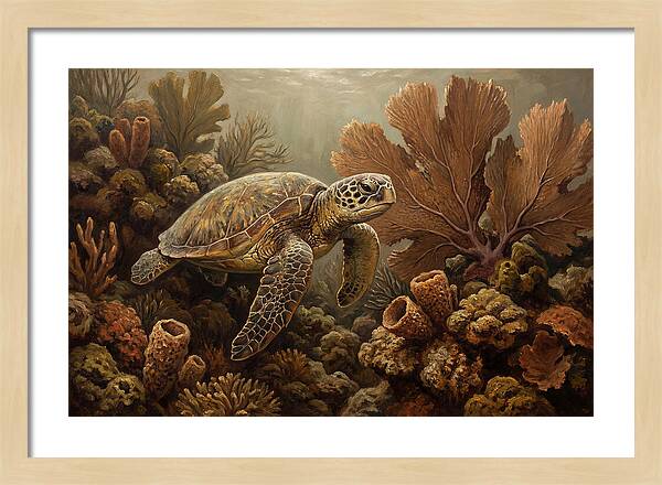 Sea Turtle Among Coral Reefs
