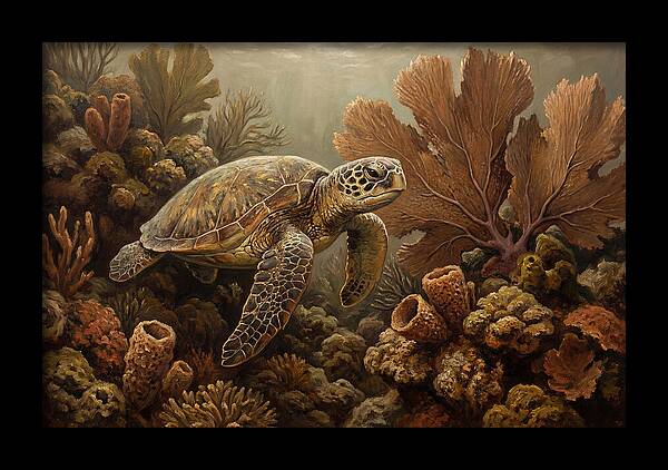 Sea Turtle Among Coral Reefs