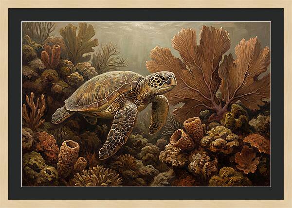 Sea Turtle Among Coral Reefs