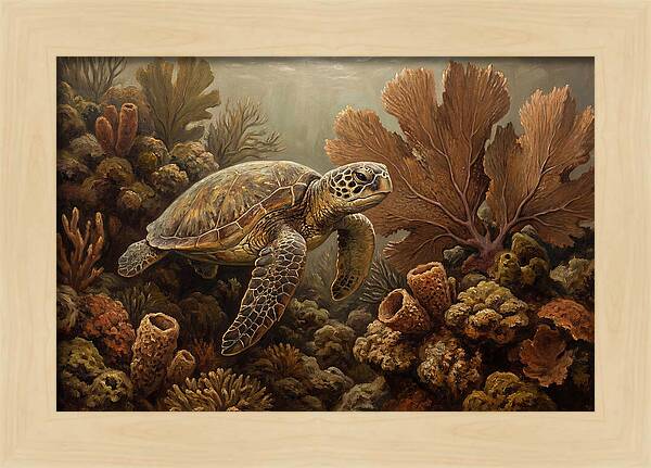 Sea Turtle Among Coral Reefs
