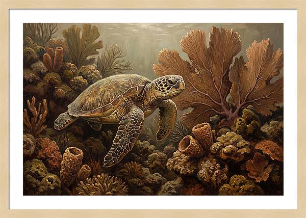Sea Turtle Among Coral Reefs