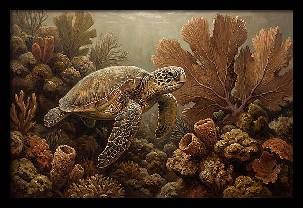 Sea Turtle Among Coral Reefs