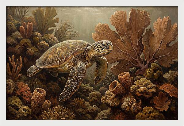 Sea Turtle Among Coral Reefs