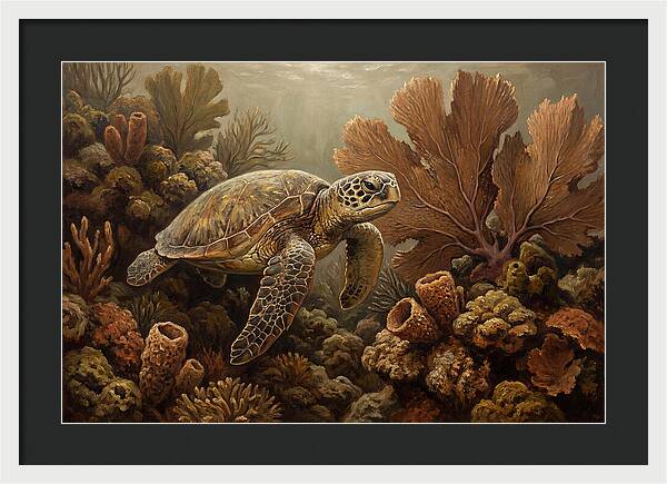 Sea Turtle Among Coral Reefs