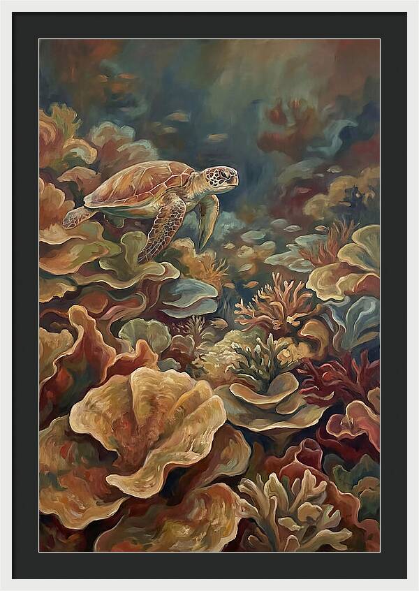 Sea Turtle Over Coral Reef