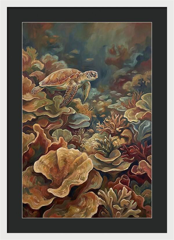 Sea Turtle Over Coral Reef