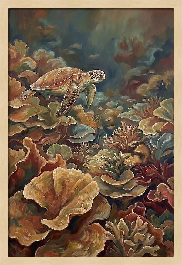 Sea Turtle Over Coral Reef