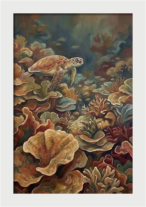 Sea Turtle Over Coral Reef