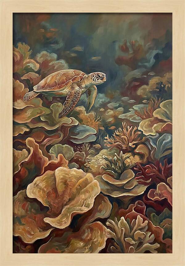 Sea Turtle Over Coral Reef
