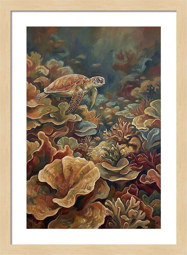 Sea Turtle Over Coral Reef