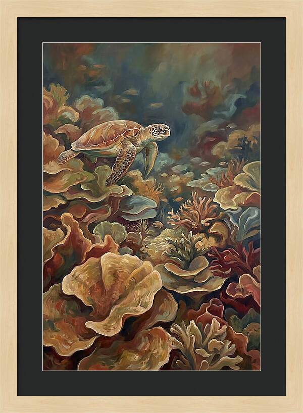 Sea Turtle Over Coral Reef