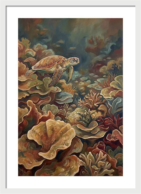 Sea Turtle Over Coral Reef
