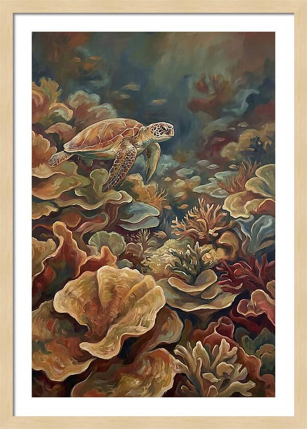 Sea Turtle Over Coral Reef