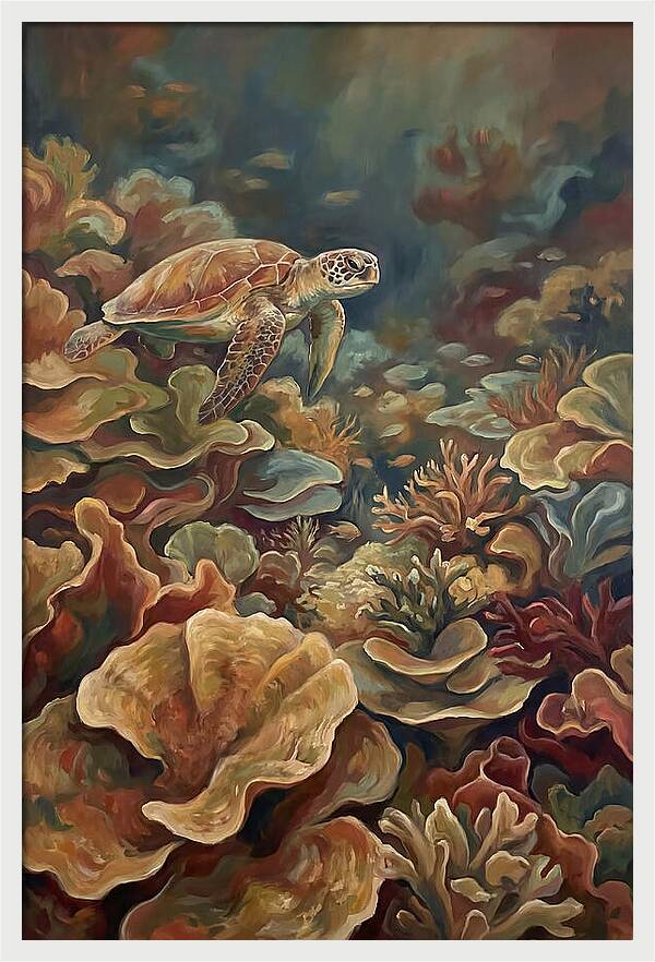 Sea Turtle Over Coral Reef