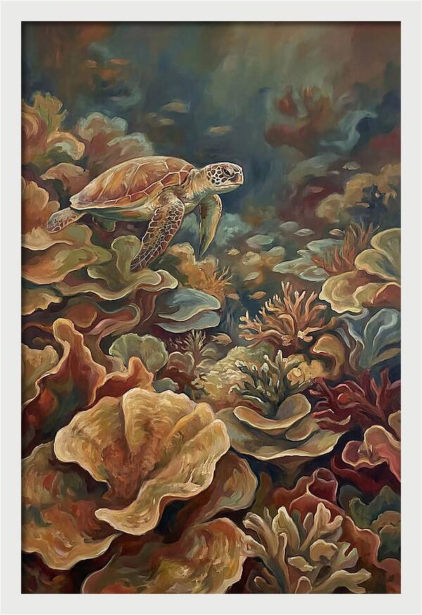Sea Turtle Over Coral Reef