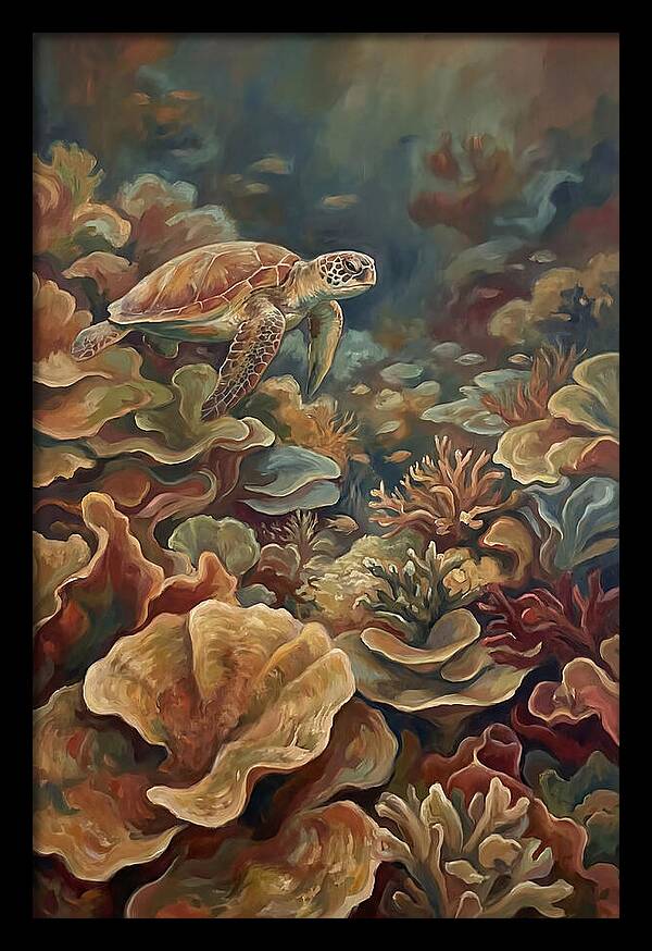 Sea Turtle Over Coral Reef