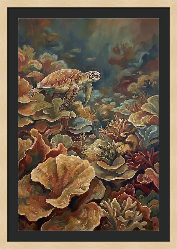 Sea Turtle Over Coral Reef
