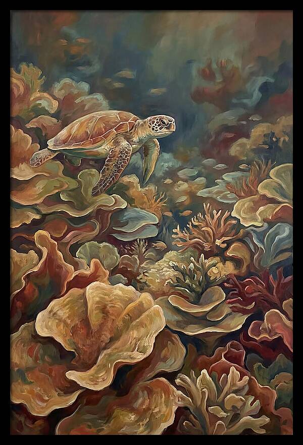 Sea Turtle Over Coral Reef