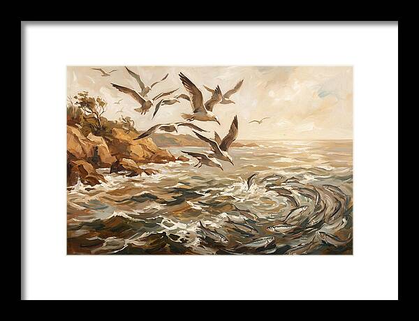Seabirds Diving For Silver Fish