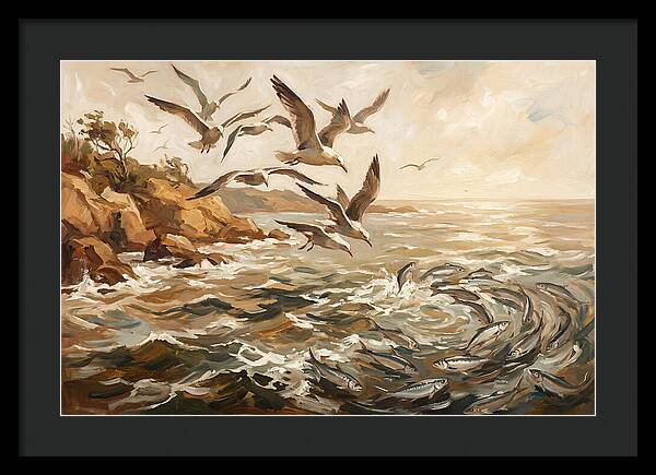 Seabirds Diving For Silver Fish