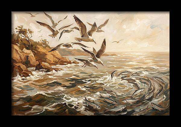 Seabirds Diving For Silver Fish