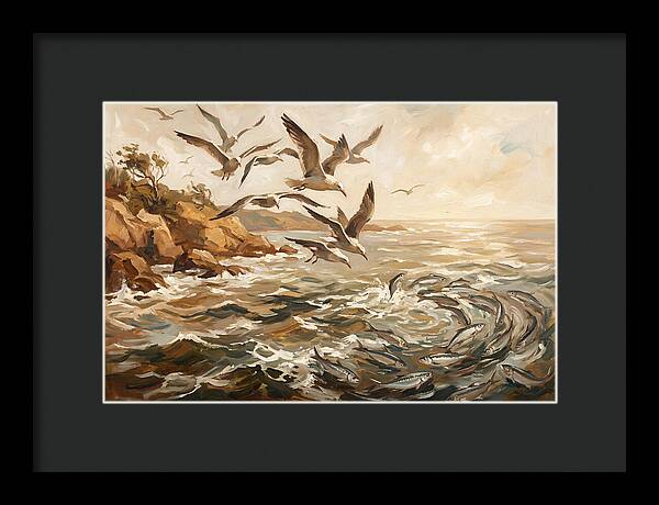 Seabirds Diving For Silver Fish