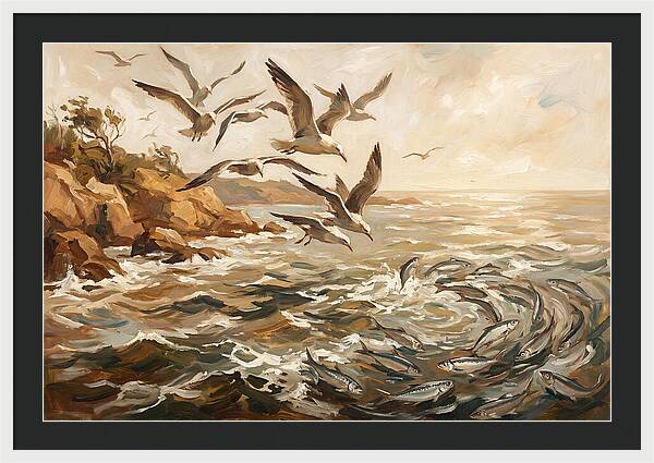 Seabirds Diving For Silver Fish