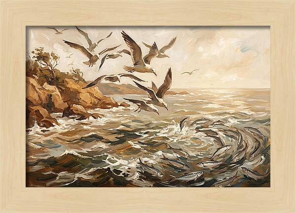 Seabirds Diving For Silver Fish