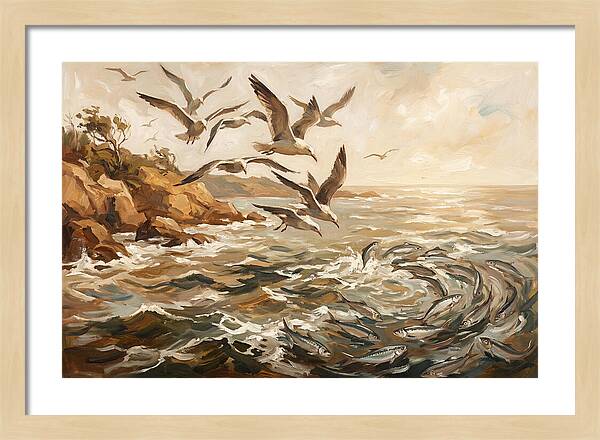 Seabirds Diving For Silver Fish