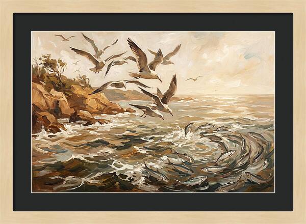 Seabirds Diving For Silver Fish